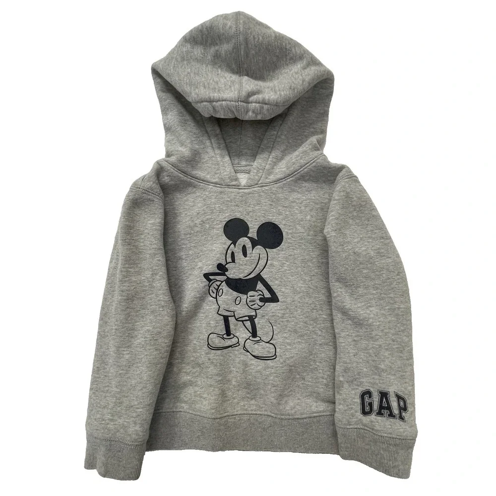 Gap Disney‎ Toddler Mickey Mouse Pullover Hoodie Size 4T Gray Sleeve Logo